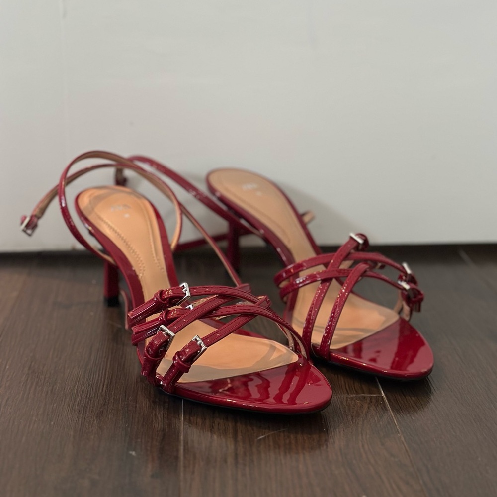 NWT Zara Glossy Red Strappy Heels